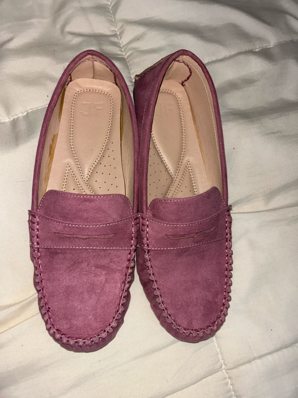 JustFab Suede Penny Loafers in Dusty Rose
